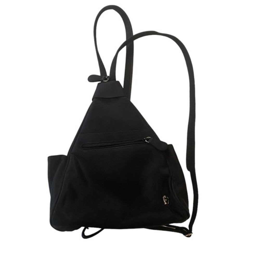 ETIENNE AIGNER small backpack bag purse all black silver logo zipper straps